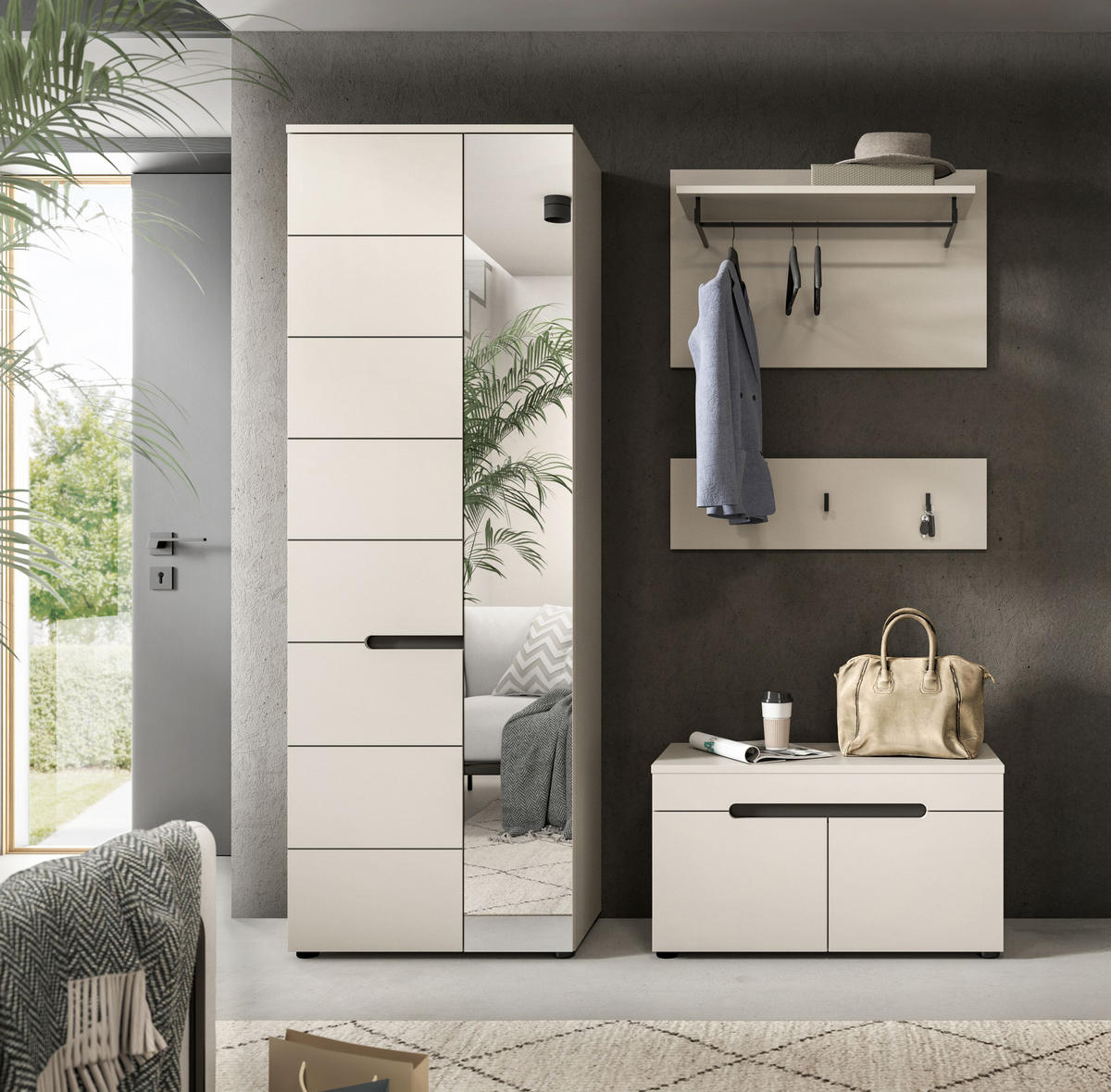 GARDEROBE Nova 3-tlg. (B/H/T: ca. 160/190/37 cm) in Basalt grau/weiß - Kaschmir, Holzwerkstoff (160/190/37cm) - Homes & Jones
