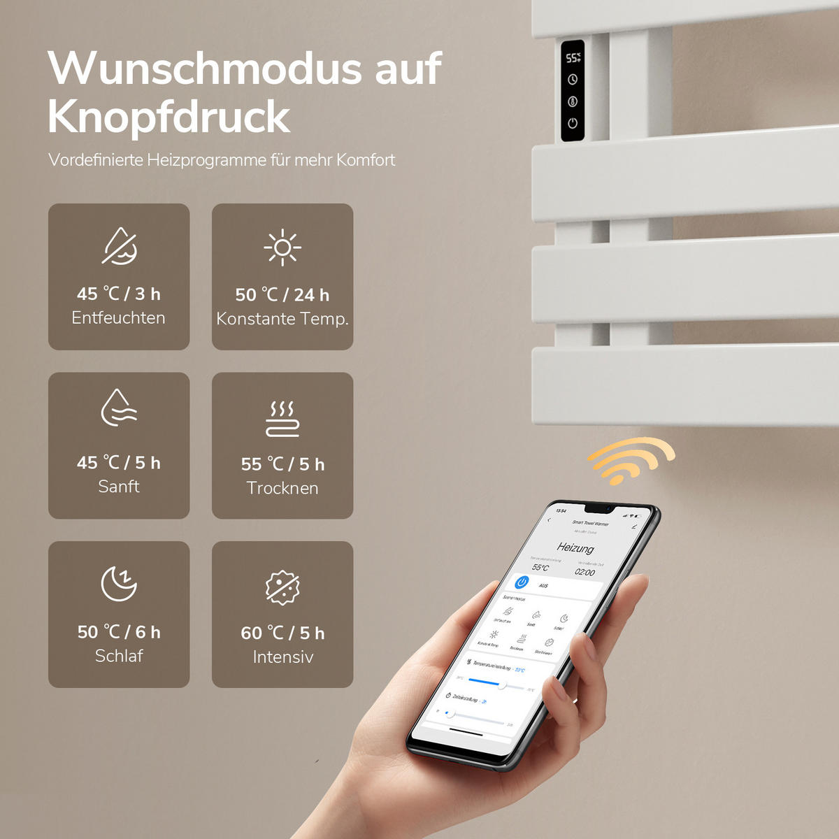 HANDTUCHHEIZKÖRPER Elektrisch mit Thermostat, App- und Sprachsteuerung Weiß 85/40 cm - Weiß, Metall (40/85/11cm) - EMKE