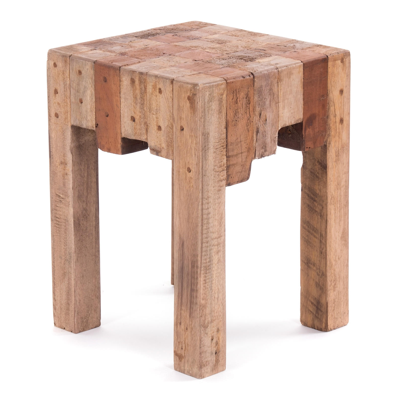 HOCKER NATURA Recyclingholz massiv 01 natur-vintage - Naturfarben, Holz (30/40/30cm) - DESIGN DELIGHTS