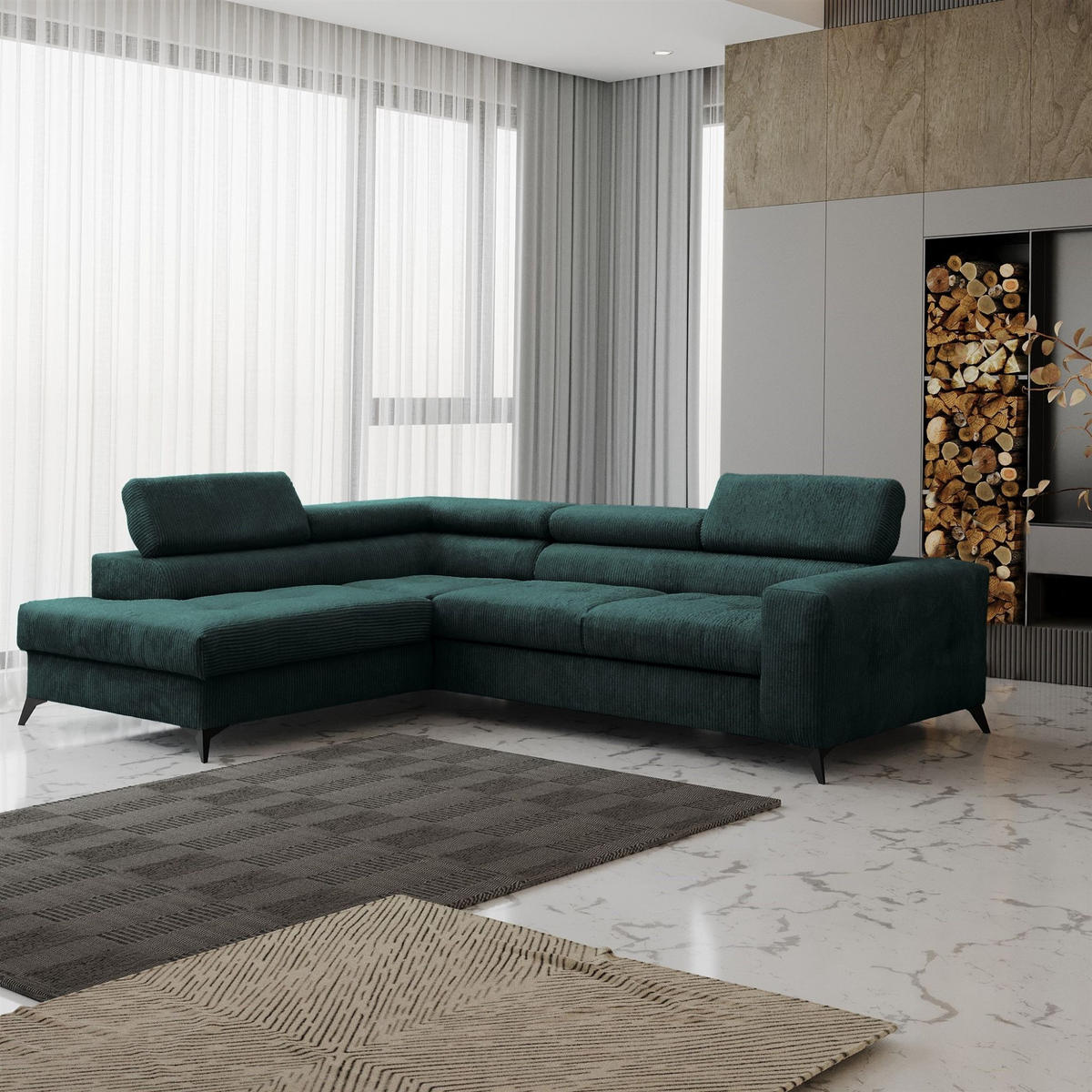 ECKSOFA Schlafsofa Amadeo In Anafi - Grün, Holzwerkstoff/Textil (271/202cm) - Fun Möbel