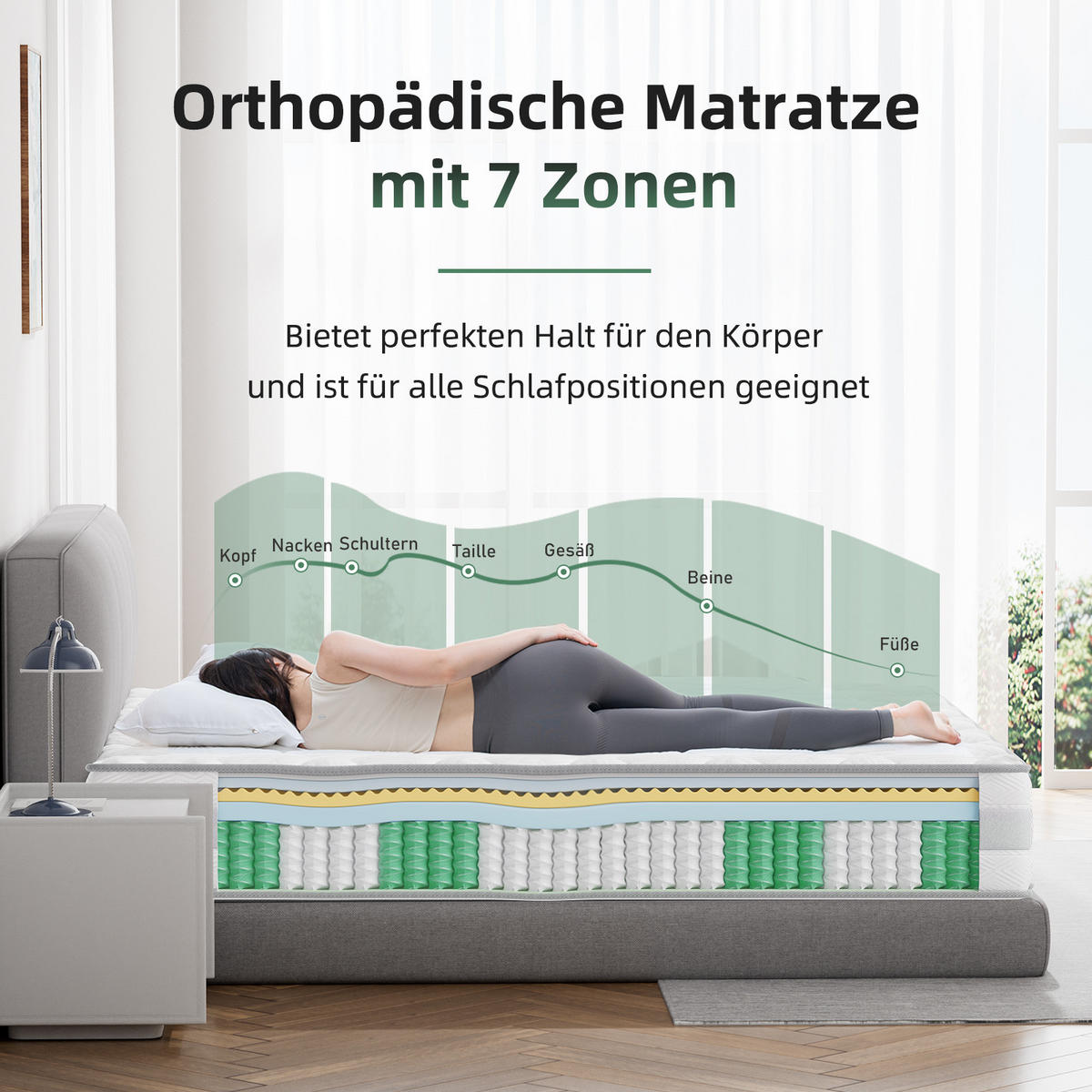 MATRATZE mit Taschenfederkern H3, 180x200x22cm - Weiß, Textil (180/200cm) - HOMAVO