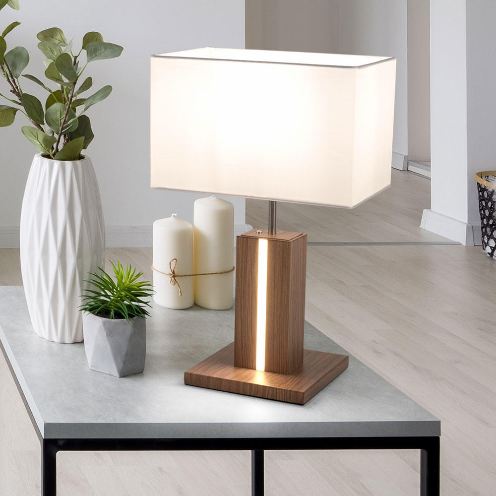 LED TISCHLEUCHTE Amanda Holzoptik Weiß - Weiß, Kunststoff (32/20/48cm)