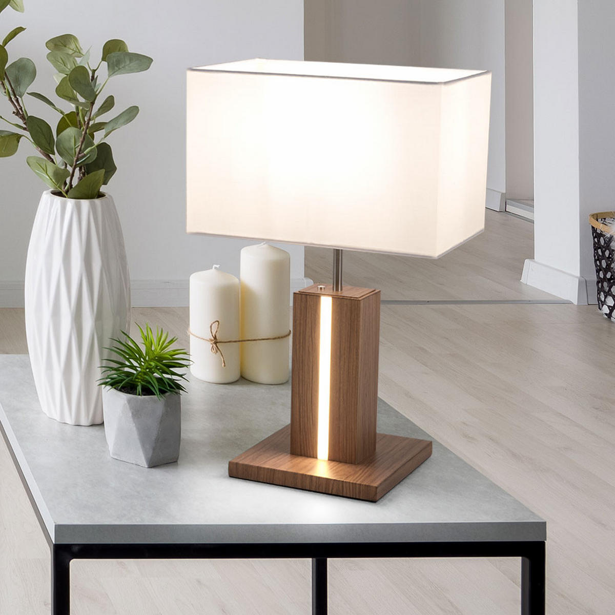 LED TISCHLEUCHTE Amanda Weiß Holzoptik - Weiß, Kunststoff (32/20/48cm)