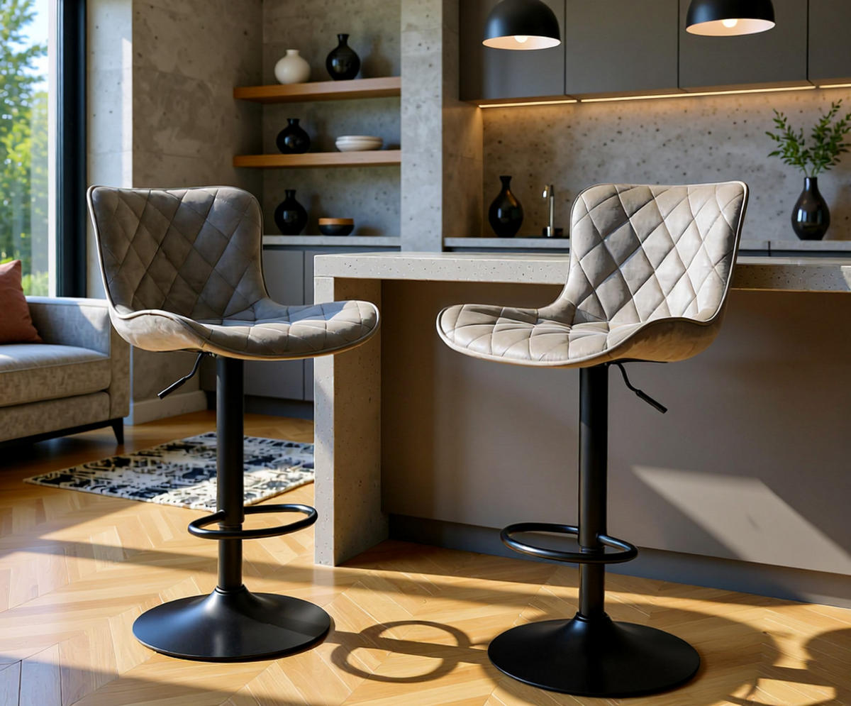 BARHOCKER 2er Set Emil Samt dunkelgrau - Schwarz/Grau, Textil/Metall (48/107/54cm) - TPFLiving