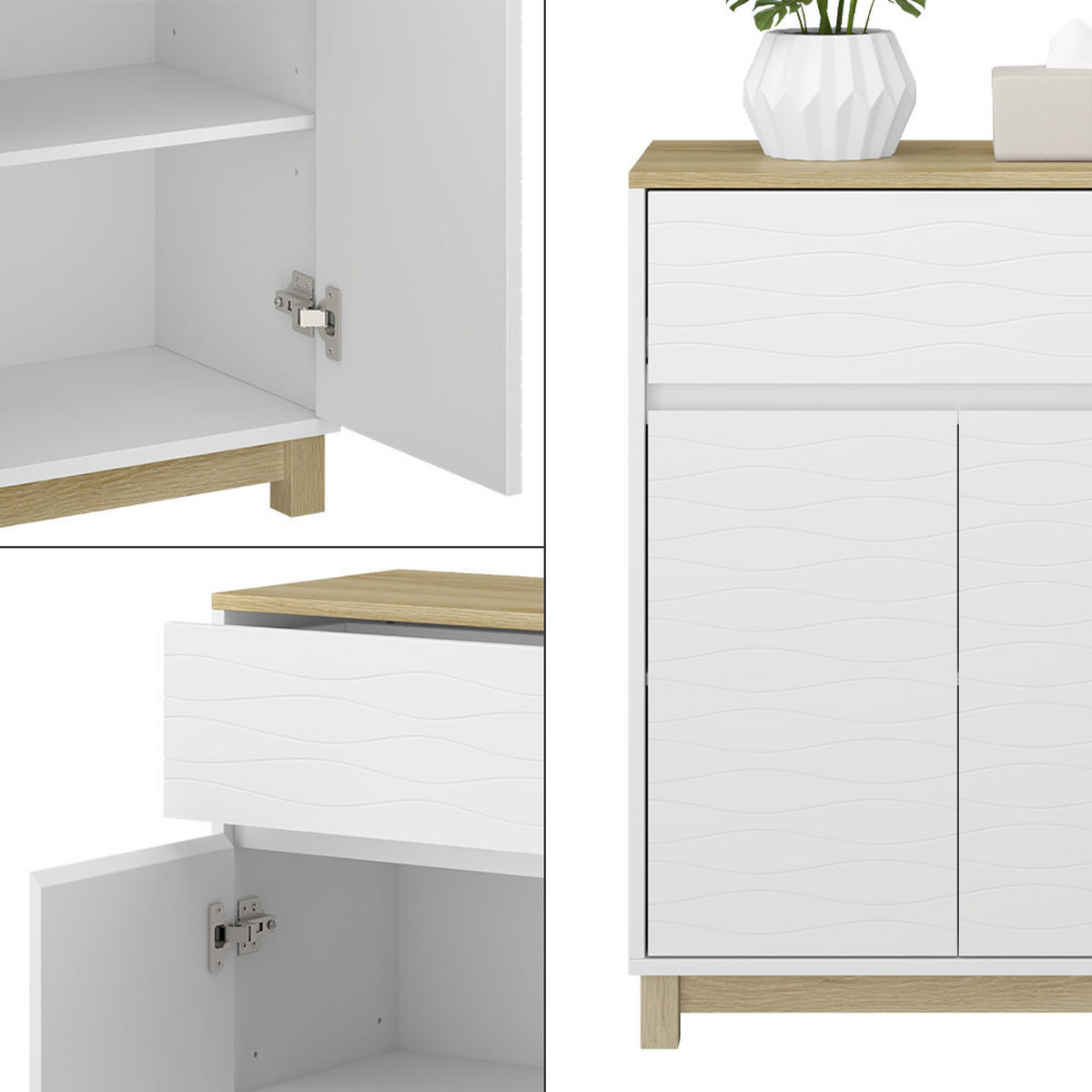 MIDISCHRANK Livia Weiß 60 x 80 cm mit Schublade - Weiß/Naturfarben, Holzwerkstoff (60/80/30cm) - Vicco