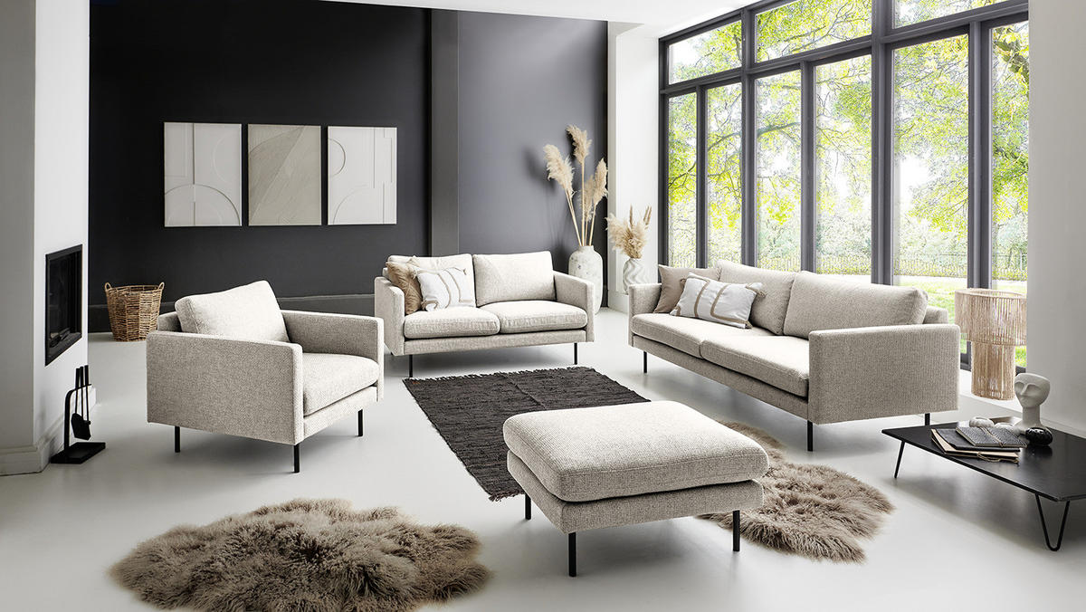 3-SITZER SOFA - Hellgrau, Textil/Metall (196/82/94cm) - home24