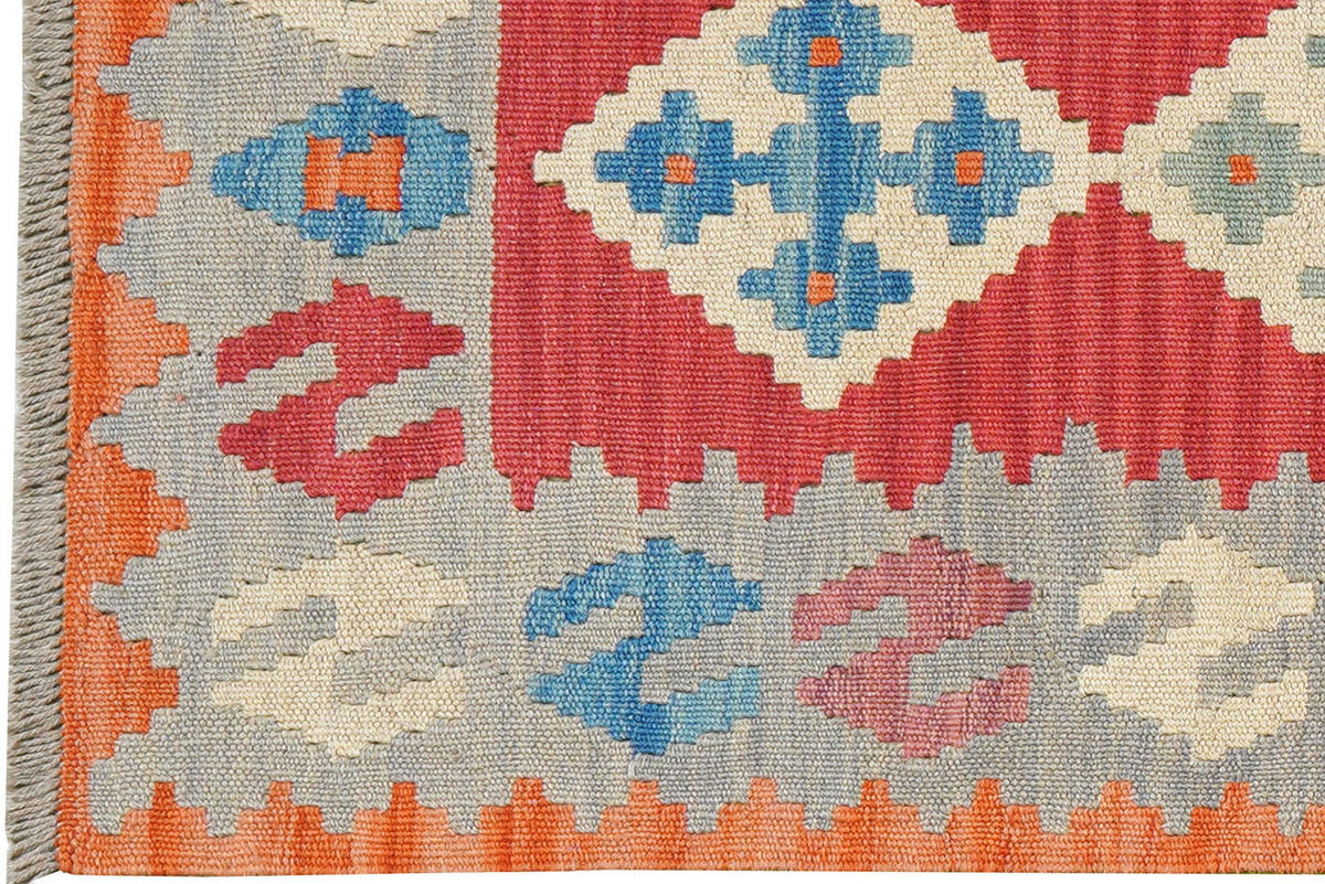 HANDWEBTEPPICH Kelim Gashgai Rot 197/63 cm Schurwolle - Rot, Textil (63/197cm) - Looma