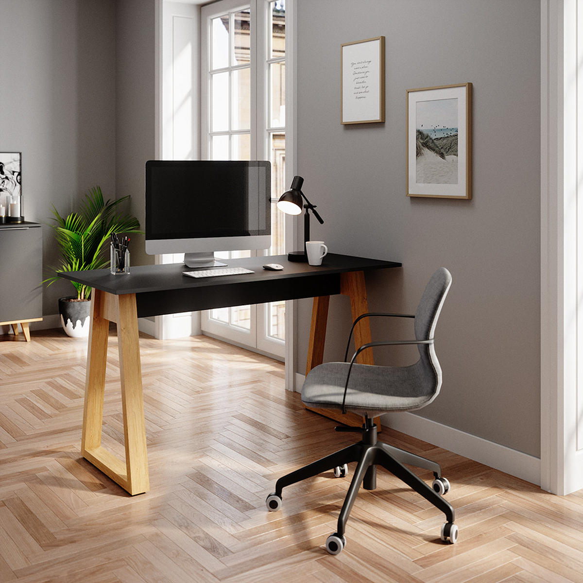 SCHREIBTISCH Nautica Anthrazit 138 x 60 cm - Anthrazit/Buchefarben, Holzwerkstoff (60/138/77cm) - Vicco