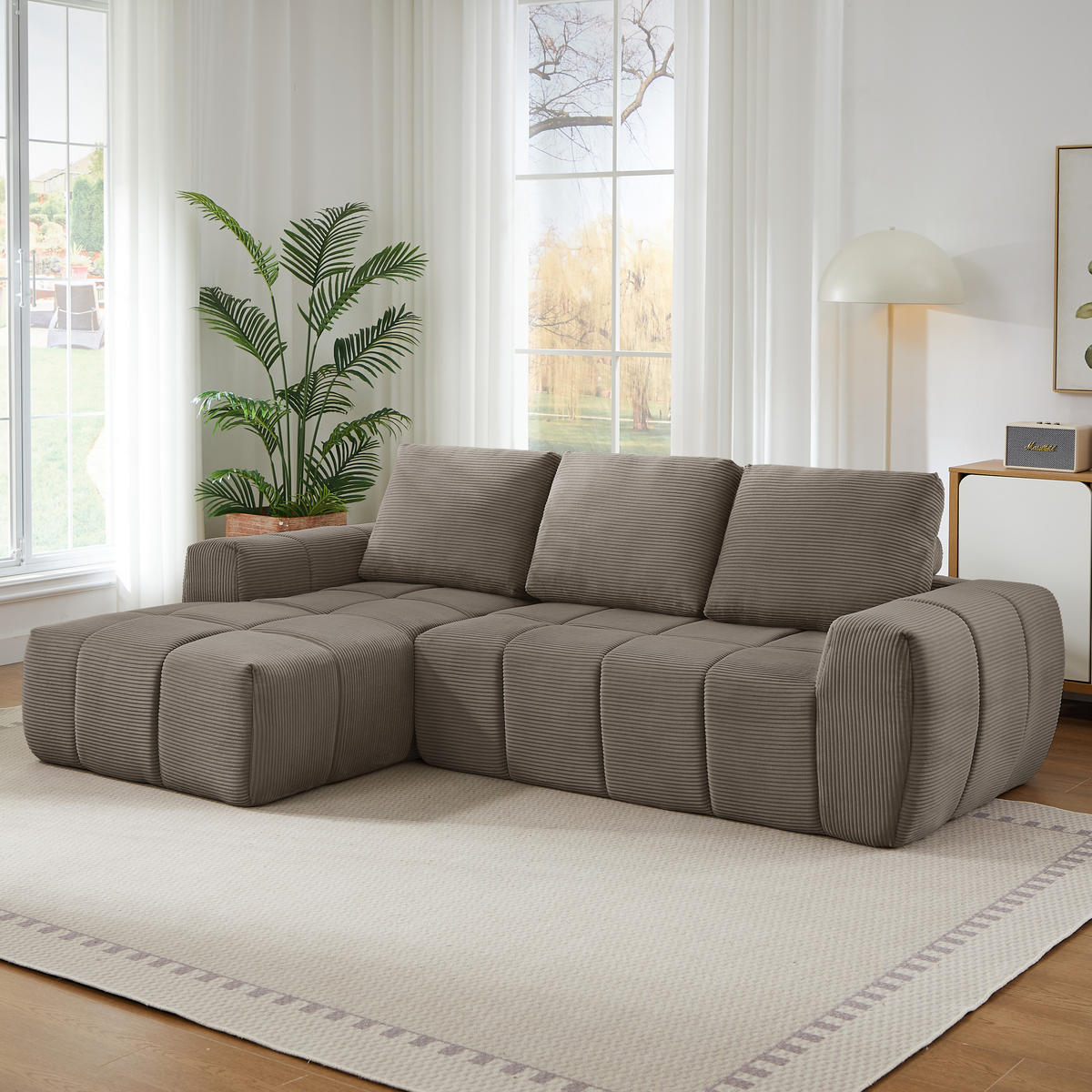 ECKSOFA Cord Taupe - Taupe, Textil (255/162cm) - WISHDOR