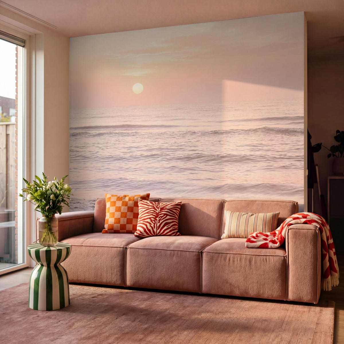 TAPETE - Sonne - Strand - Rosa - 260x240 cm - Hellrosa, Papier (260/240cm) - OnlyWow
