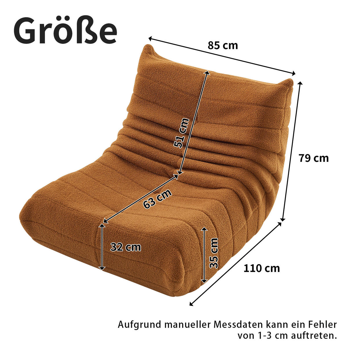 LIEGESESSEL 85/110/79 cm Orange Ergonomische Unterstützung für Schlafzimmer Wohnzimmer - Orange, Textil (110/79/85cm) - OKWISH
