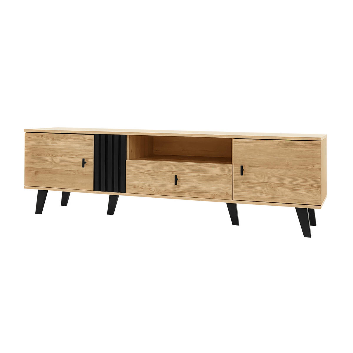TV-ELEMENT mit 2 Türen und Schublade 170 cm Holzoptik Schwarz - Braun, Glas (40/50.5/170cm) - Beauniv