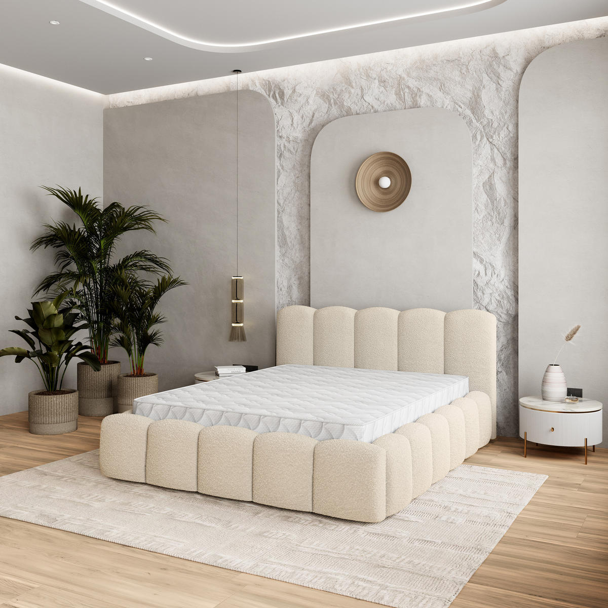 POLSTERBETT FALINA 160x200 cm mit Bettkästen - Creme - Creme, Holz (160/200cm) - MASSENO