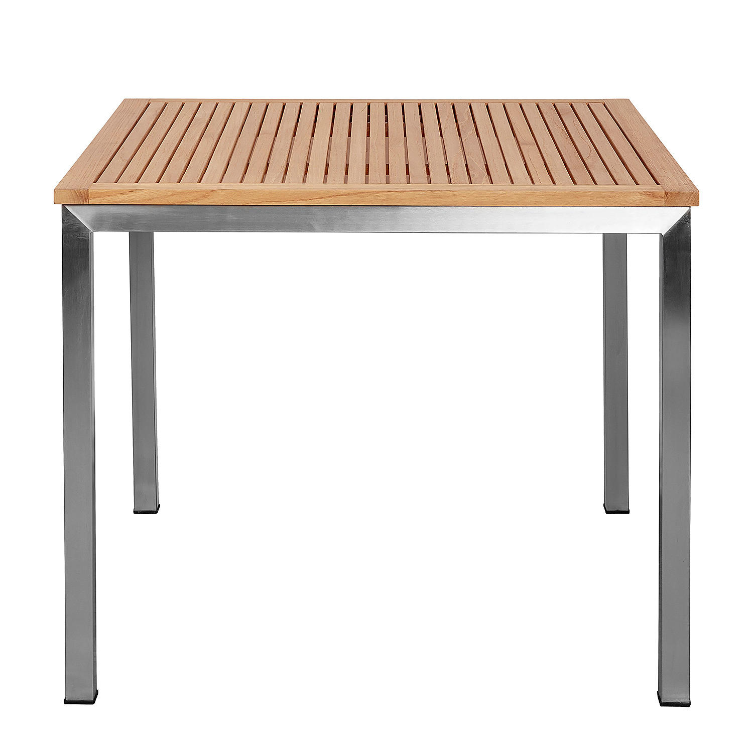 GARTENTISCH - Teak massiv / Edelstahl - Silberfarben/Braun, Holz/Metall (90/90/75cm) - home24