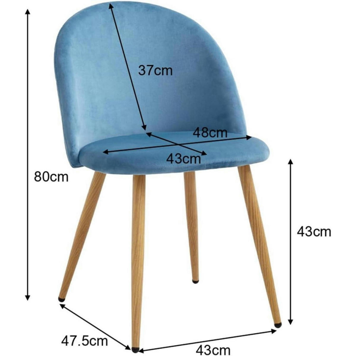 ESSZIMMERSTUHL 2-teiliges Set Samt Blau - Blau, Textil (47/80/44cm)