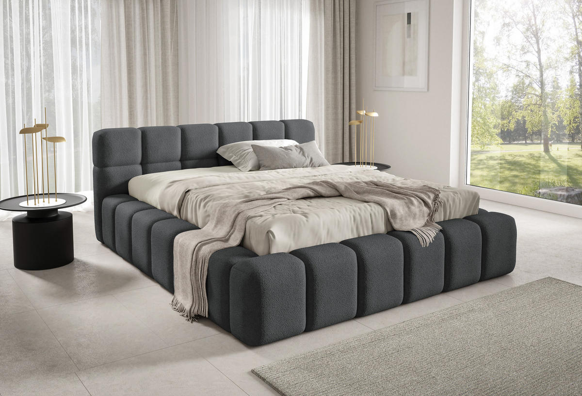 POLSTERBETT NUBO PREMIUM 140x200 cm mit Bettkasten – Stoff QUELLE 92 - Dunkelgrau, Holz (140/200cm) - Dekori_Interiors