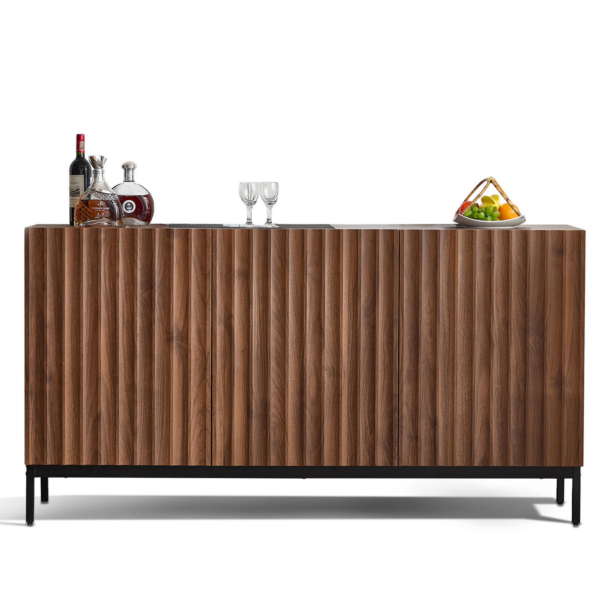 SIDEBOARD dunkelbraun aus MDF mit 3D-Wellendekor 150 × 40 × 80 cm - Dunkelbraun, Holzwerkstoff (150/80/40cm) - Luhomfu