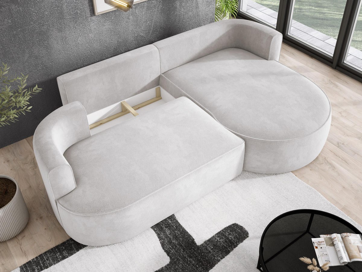 ECKSOFA FIORE-L Moderne Ausziehbare Schlaf-Funktion, automatischer Auffaltung, lose Rückenkissen freistehend RECHTS 284x183x82 cm cm White - Weiß Hochglanz, Holz/Textil (284/183cm) - DomoHome
