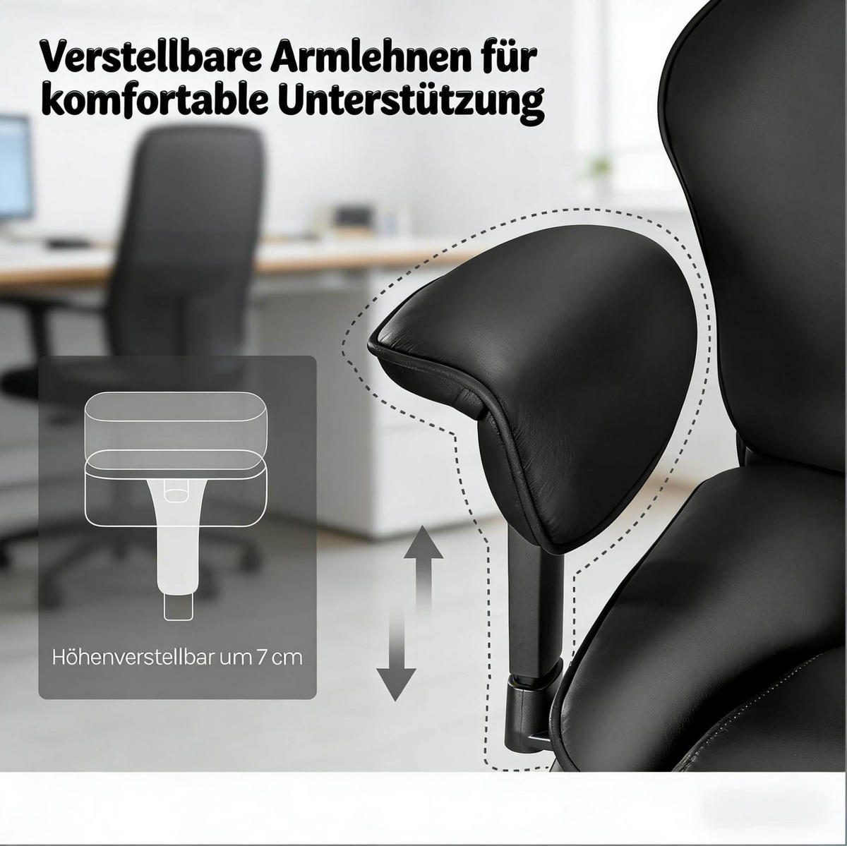 BÜROSTUHL ergonomisch höhenverstellbar Schwarz mit Fußlehne - Schwarz, Metall (77/125.5/35.5cm) - Meubliv