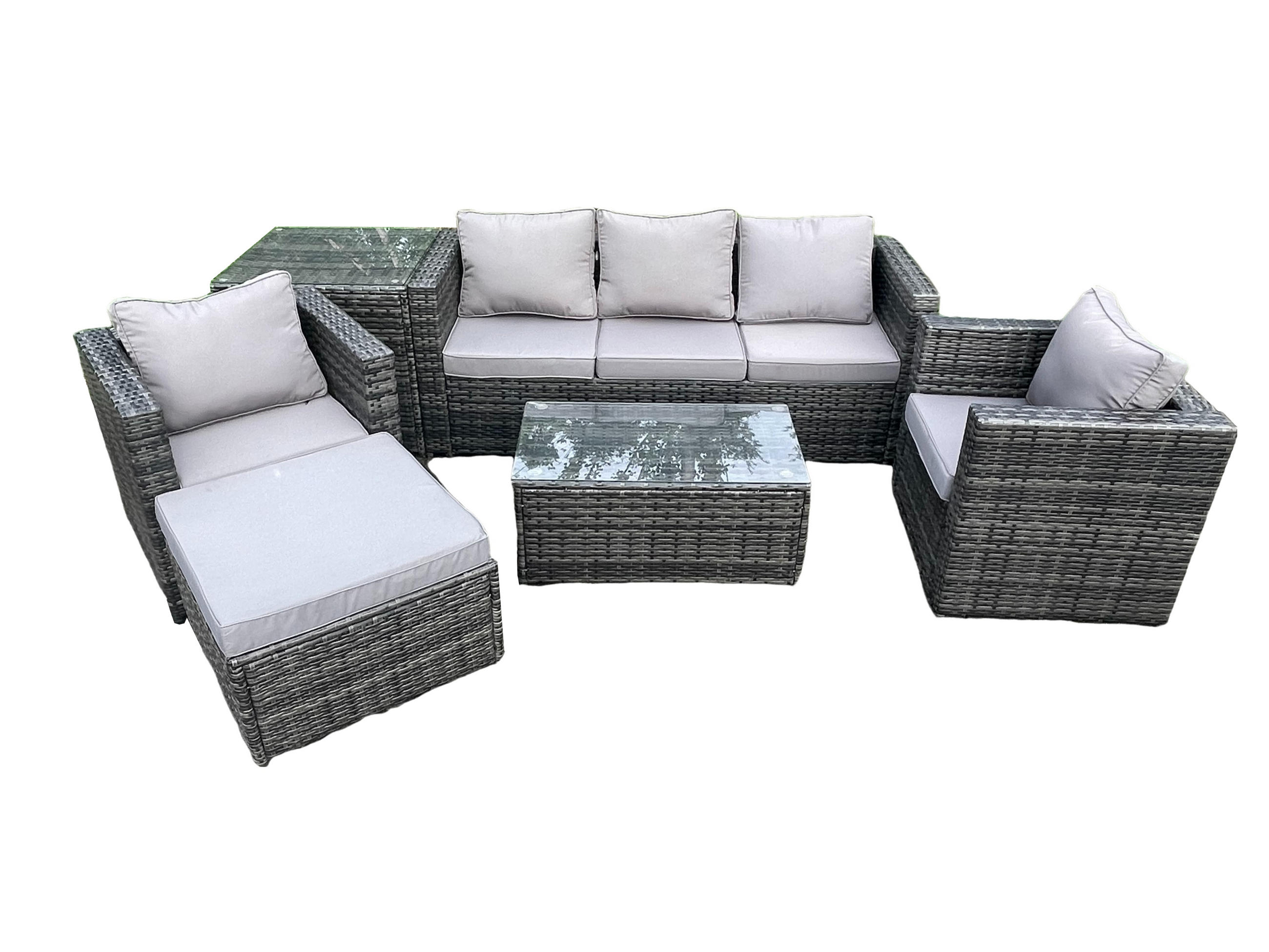 GARTENSOFA SET Polyrattan Dunkelgrau 6-Sitzer - Dunkelgrau, Metall - Fimous