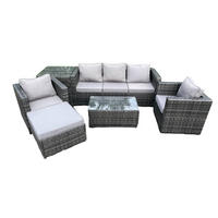 GARTENSOFA SET Polyrattan Dunkelgrau 6-Sitzer - Dunkelgrau, Metall - Fimous