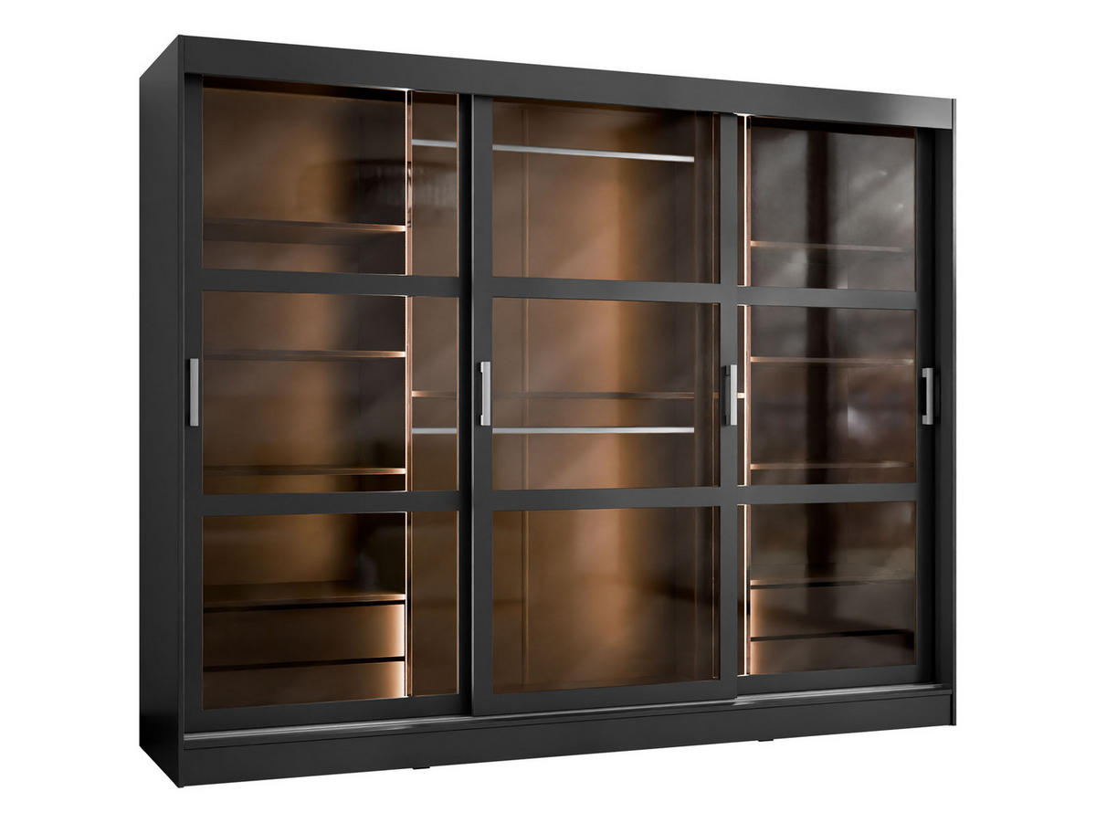 KLEIDERSCHRANK Norlio 250 mit LED Beleuchtung - Silberfarben/Schwarz, Holzwerkstoff/Kunststoff (250/203/65cm) - MIRJAN24