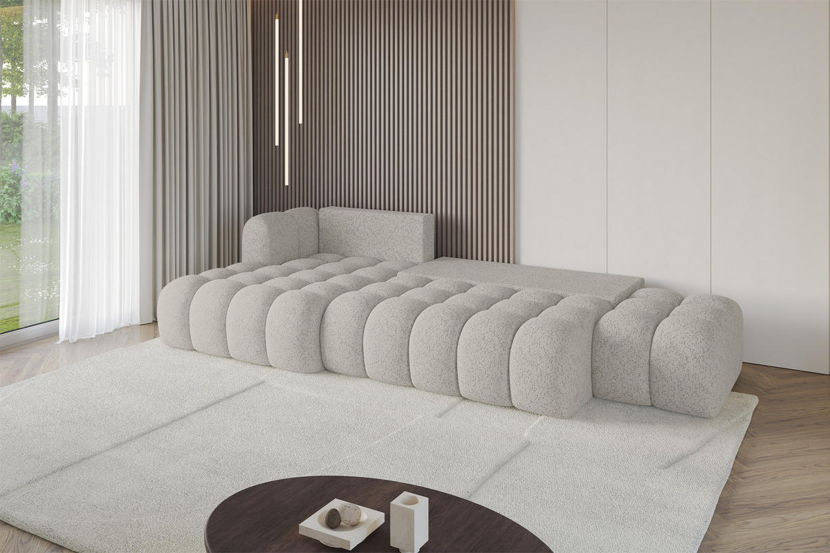 ECKSOFA mit Schlaffunktion Ottomane Links OLEA-L2 321x164x75 Hellgrau Tissu - Silberfarben/Schwarz, Holzwerkstoff/Kunststoff (321/164cm) - ALTDECOR