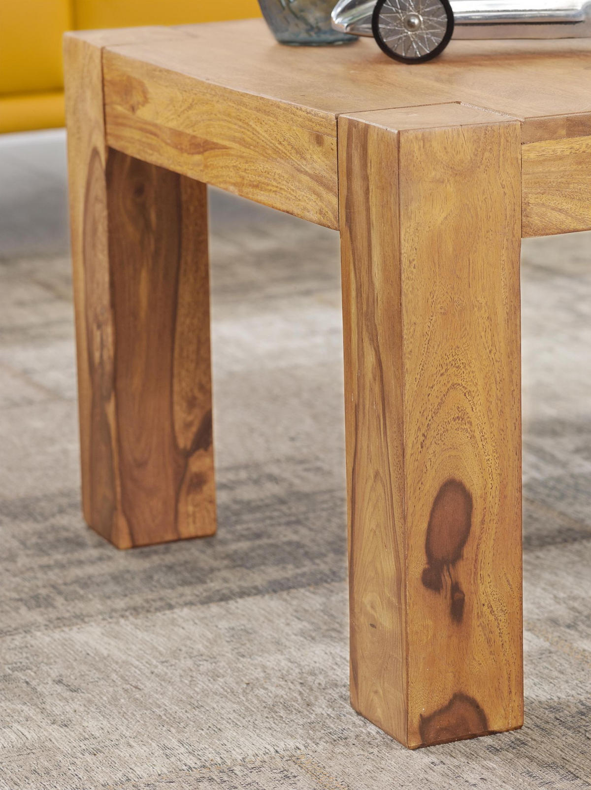 COUCHTISCH aus Akazienholz, rustikal, quadratisch, handgefertigt, Beige 60x60x40 cm - Beige, Holz (60/60/40cm) - KADIMA DESIGN