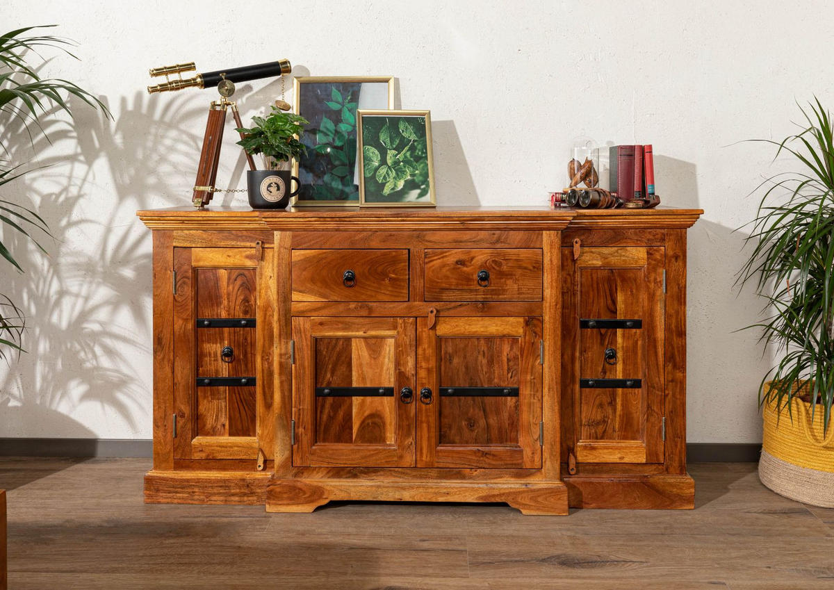 SIDEBOARD Akazie 160x45x85 honig lackiert OXFORD #0902 - Braun, Holz (160/85/45cm) - Massivmoebel24