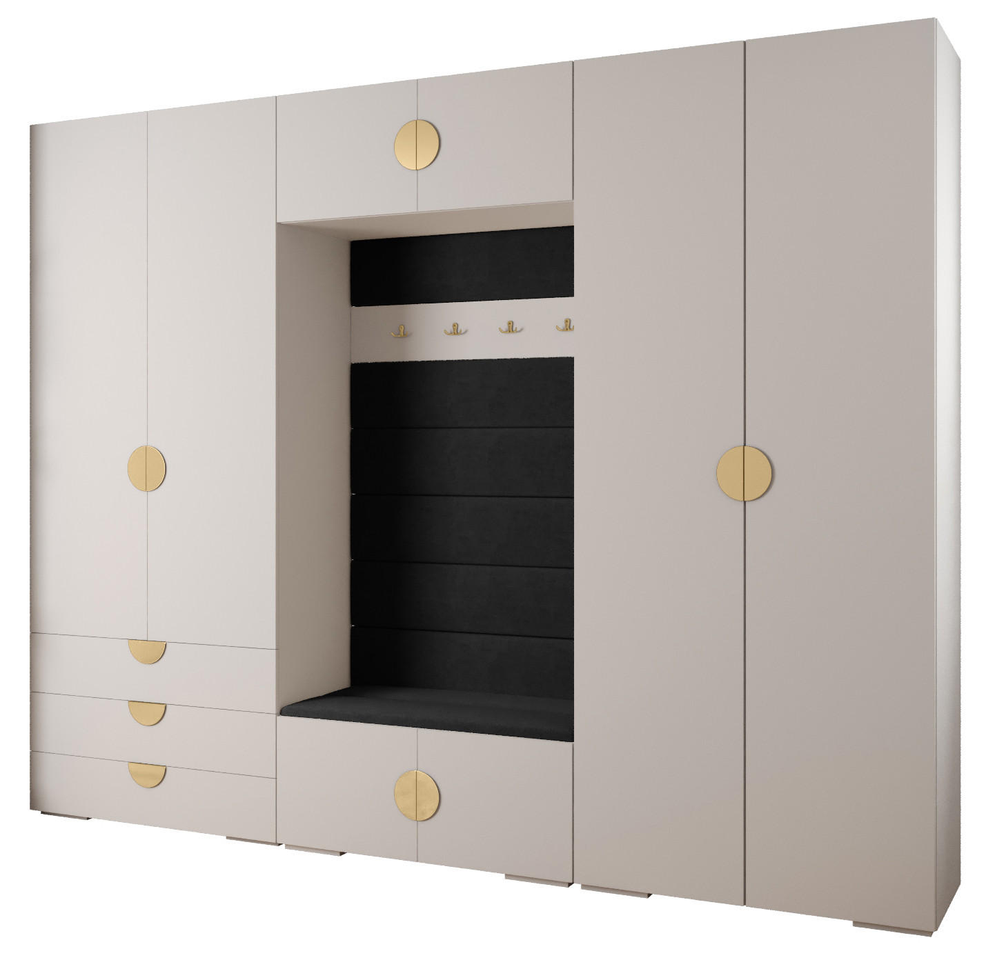 Abiks Möbel Garderoben-Set Weiß, Schwarz, Gold 300x236.7x47 cm
