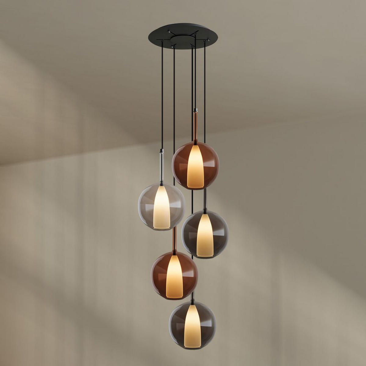 GALERIELEUCHTE Belluna 5-flammig Braun Ø 14/24cm - Braun, Glas (24/24/45cm) - s.luce