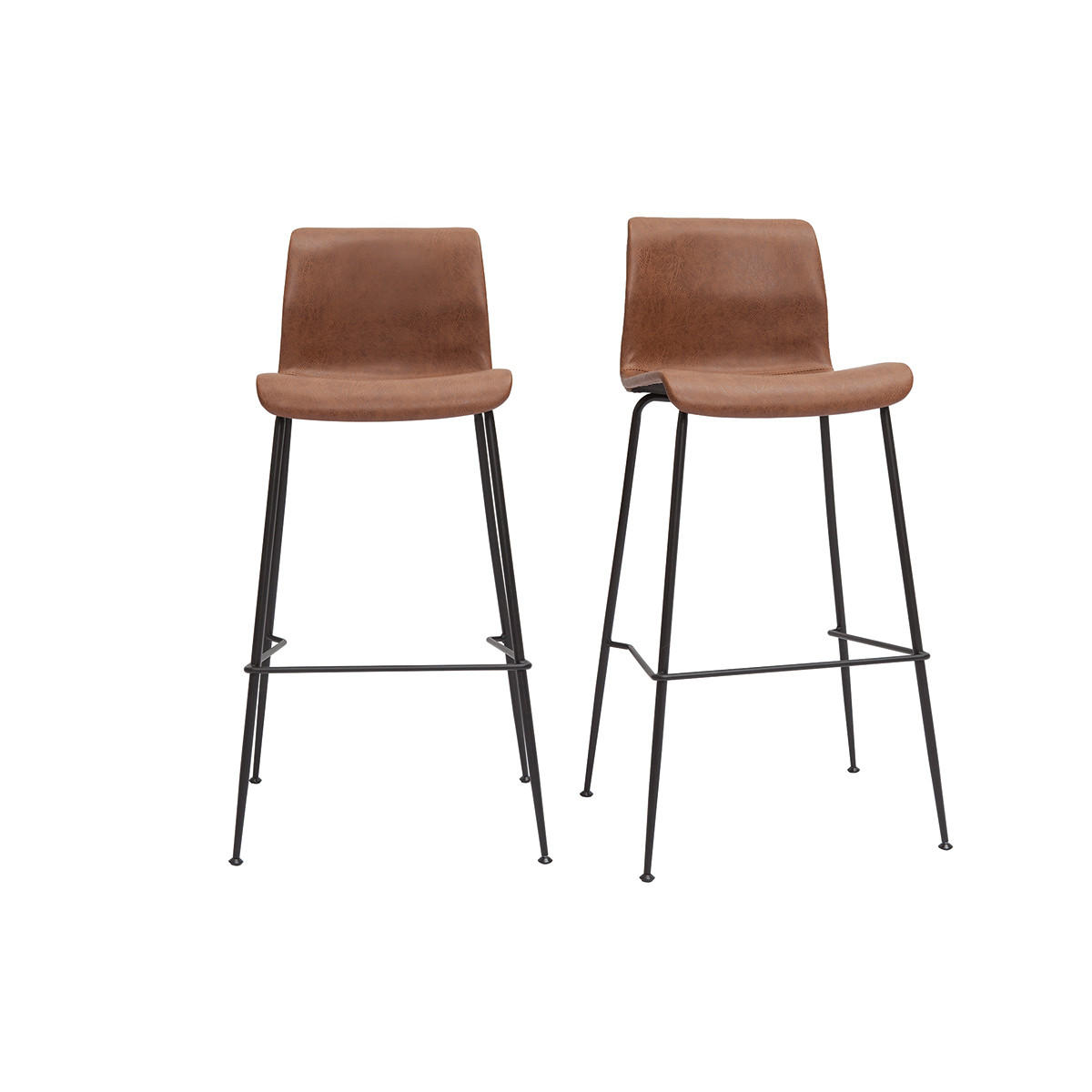 BARHOCKER Antik-Look Braun Schwarzes Metall H75 cm 2er-Set HAROLD - Braun, Textil (51/99.5/50.5cm) - Miliboo