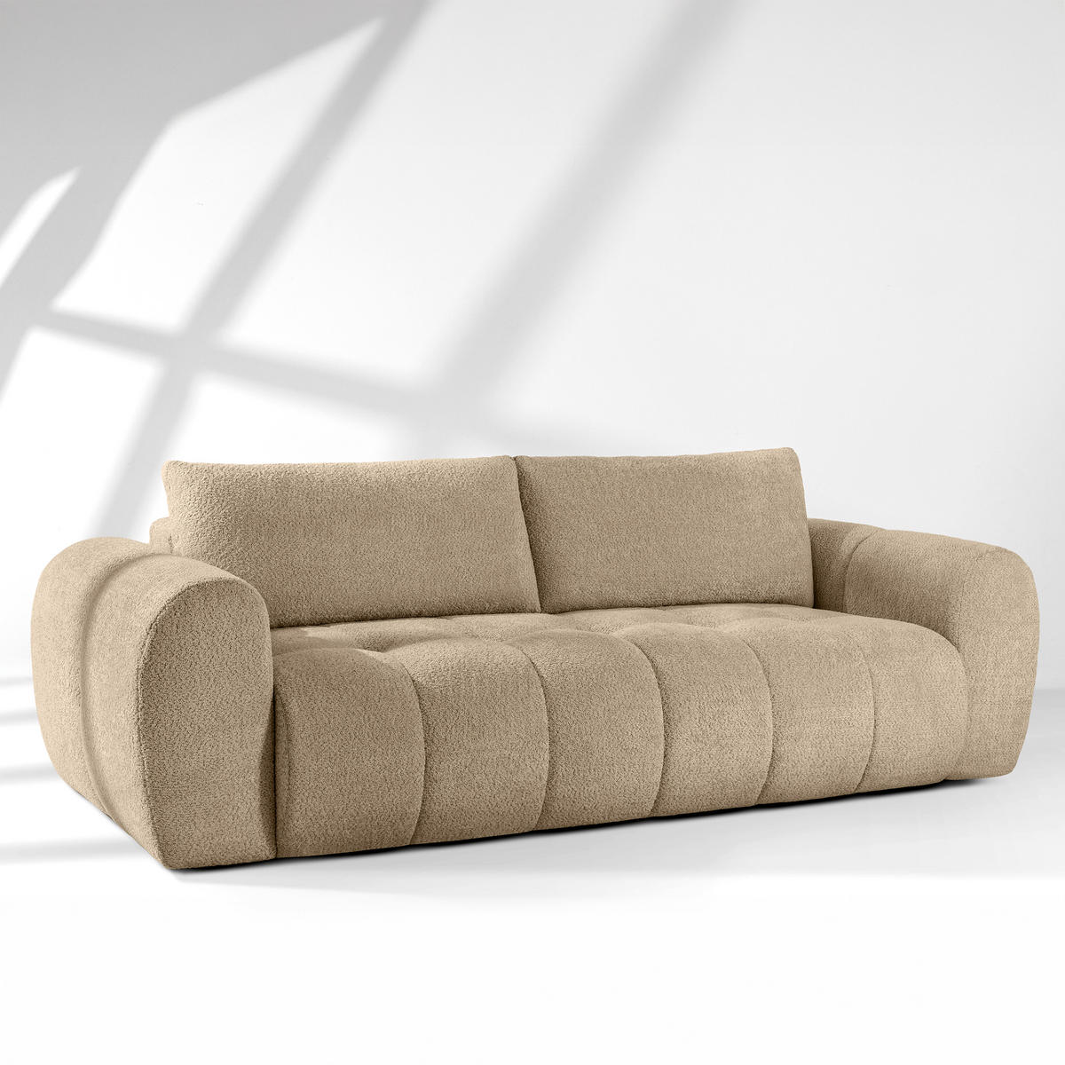 EINZELSOFA LIRA, Beige, Bouclé - Beige, Holz/Holzwerkstoff (256/84/112cm) - KONSIMO®