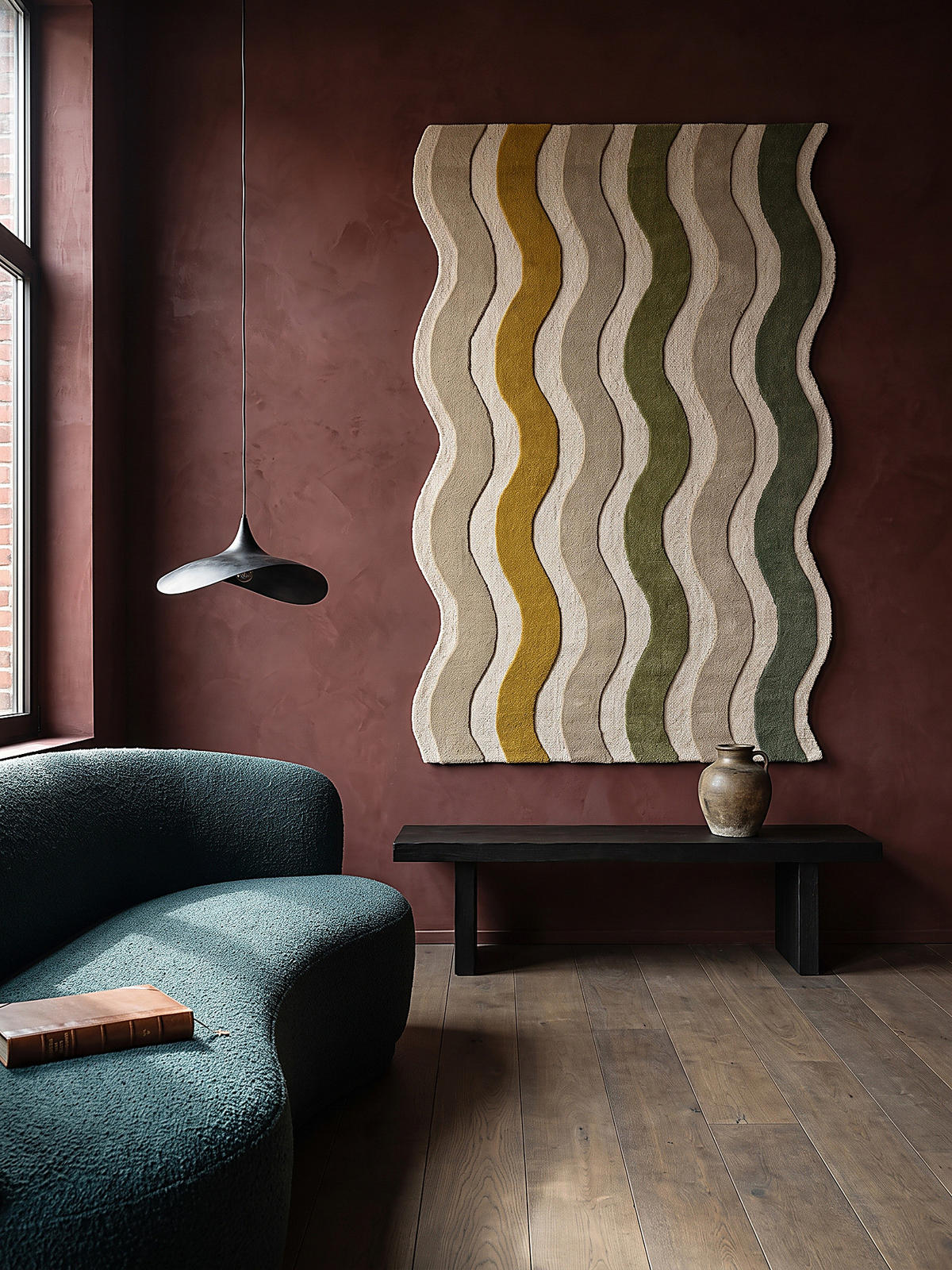TEPPICH aus Wolle, handgetuftet, MONNOW, in Erdtöne-Grün, Wellenstreifen, 140 x 200 cm - Grün, Textil (140/200cm) - KADIMA DESIGN