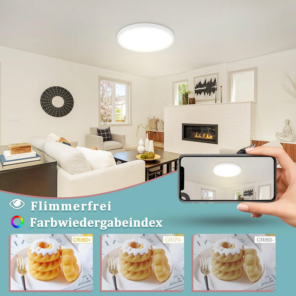 Thumbnail - ZMH Led-Deckenleuchte, Weiß, Kunststoff, 30x2.4x30 cm, Lampen & Leuchten, LED Beleuchtung, LED-Deckenleuchten