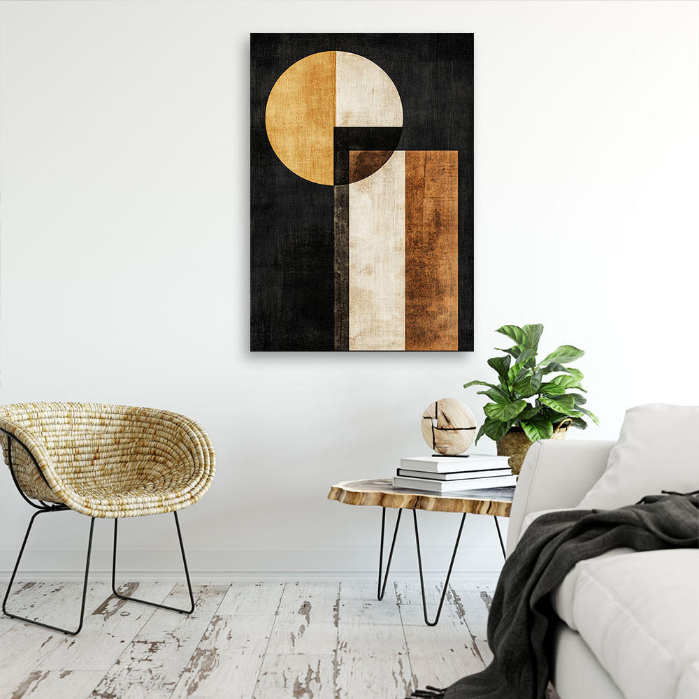 LEINWANDBILD Geometrische abstrakte Figuren golden 80x120cm - Schwarz, Textil (80/120cm) - Feeby