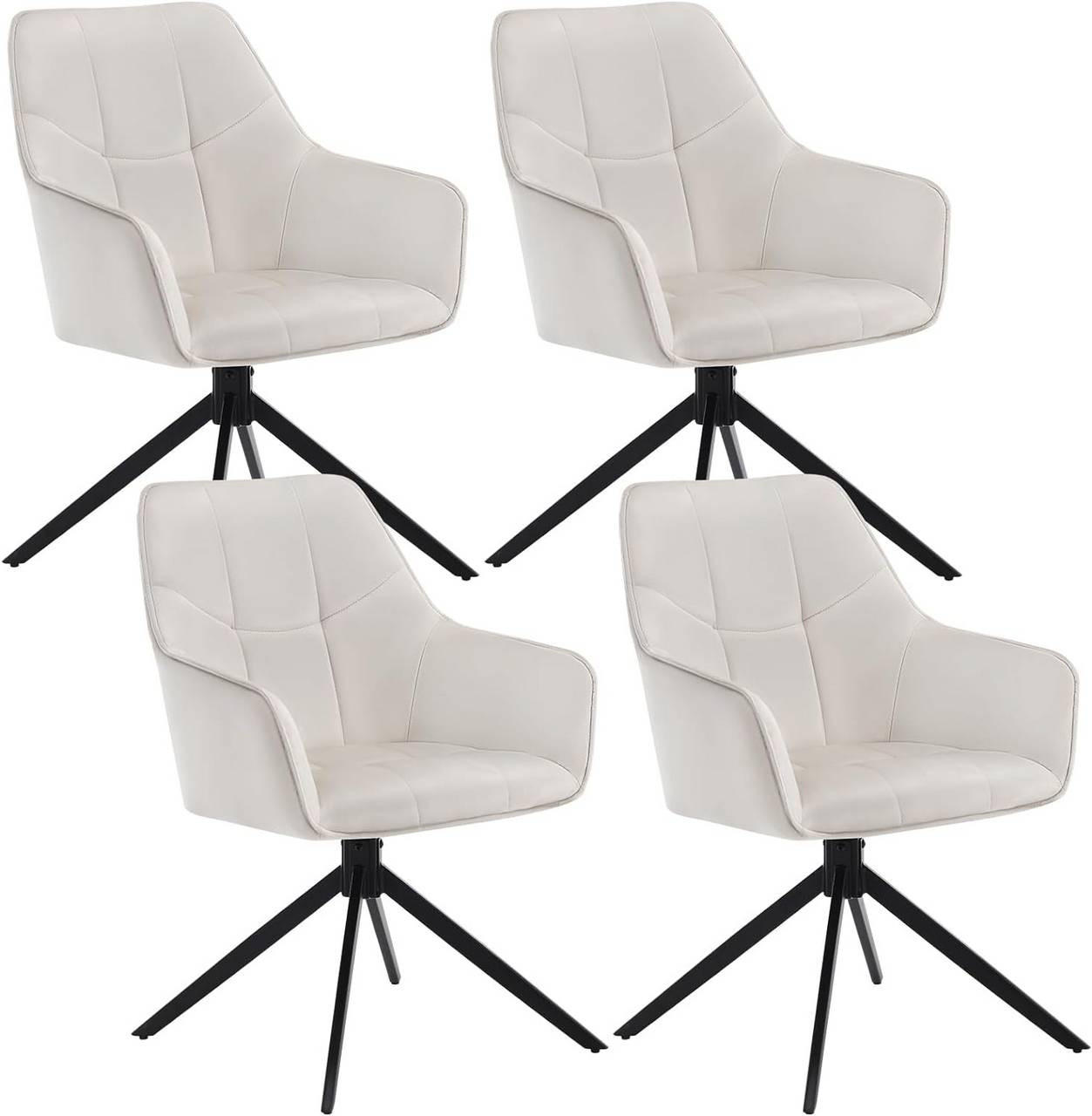 ESSZIMMERSTUHL 4er Set, Samt, Metallbeine, Creme - Creme/Schwarz, Kunststoff/Textil (58/86/63.5cm) - Woltu