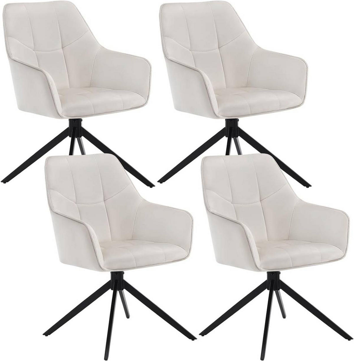 ESSZIMMERSTUHL 4er Set, Samt, Metallbeine, Creme - Creme/Schwarz, Kunststoff/Textil (58/86/63.5cm) - Woltu
