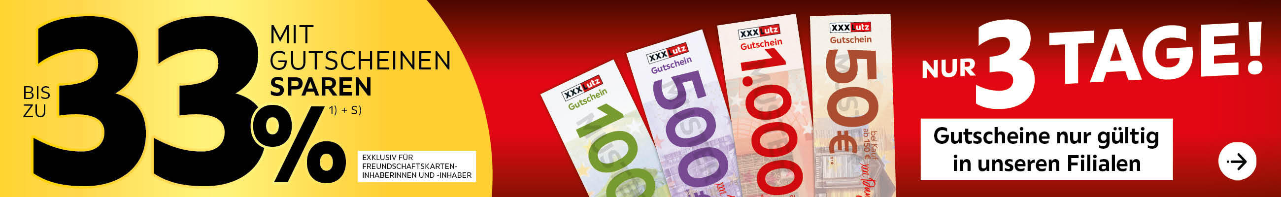 80 Jahre XXXLutz - Nur 3 Tage - Bis zu 33% mit Gutscheinen sparen - Gutscheine bis 1.000 € (nur in Ihrer Filiale)