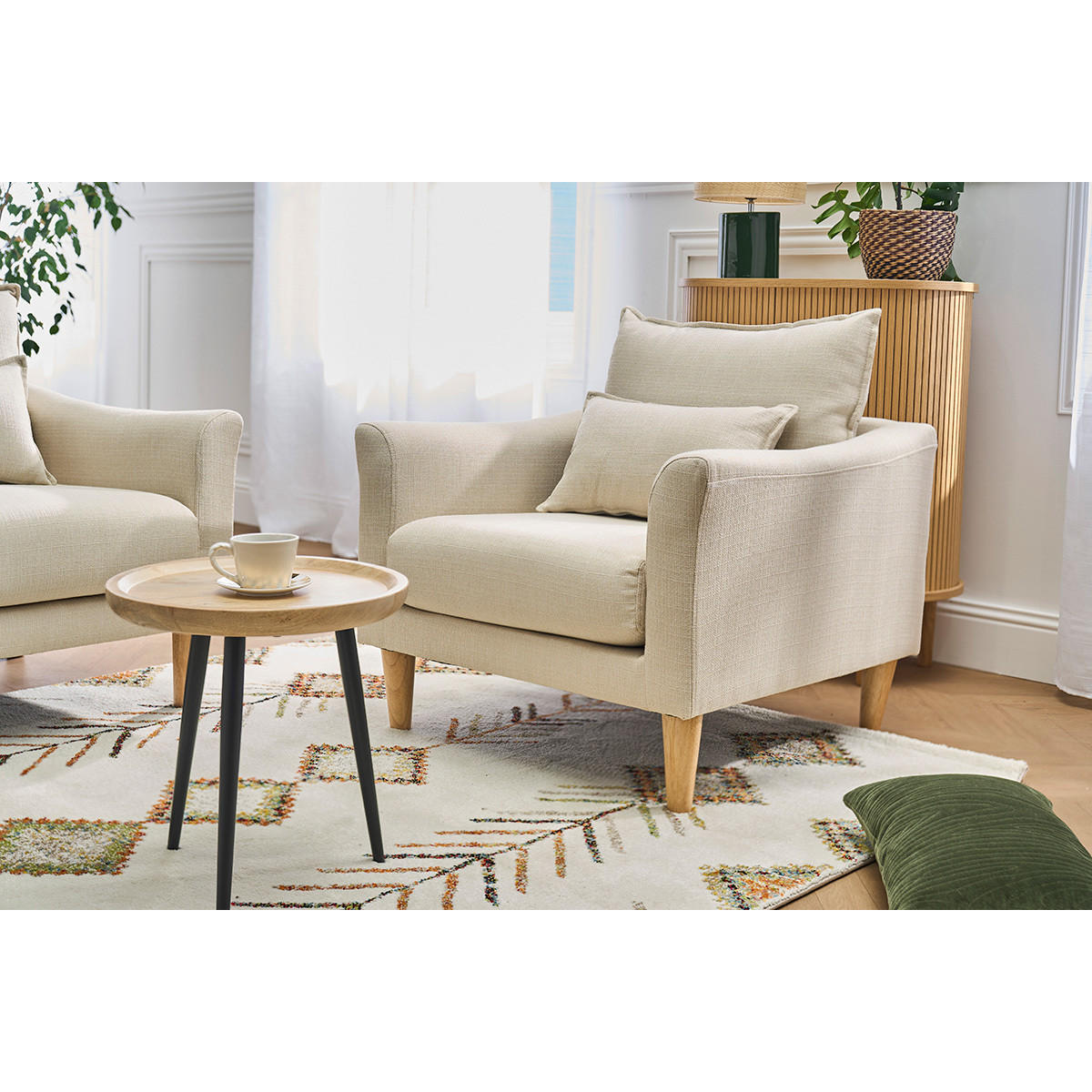 SESSEL skandinavisch Beige Stoff Massivholz Hevea KATE - Beige, Textil (77.5/76.5/77cm) - Miliboo
