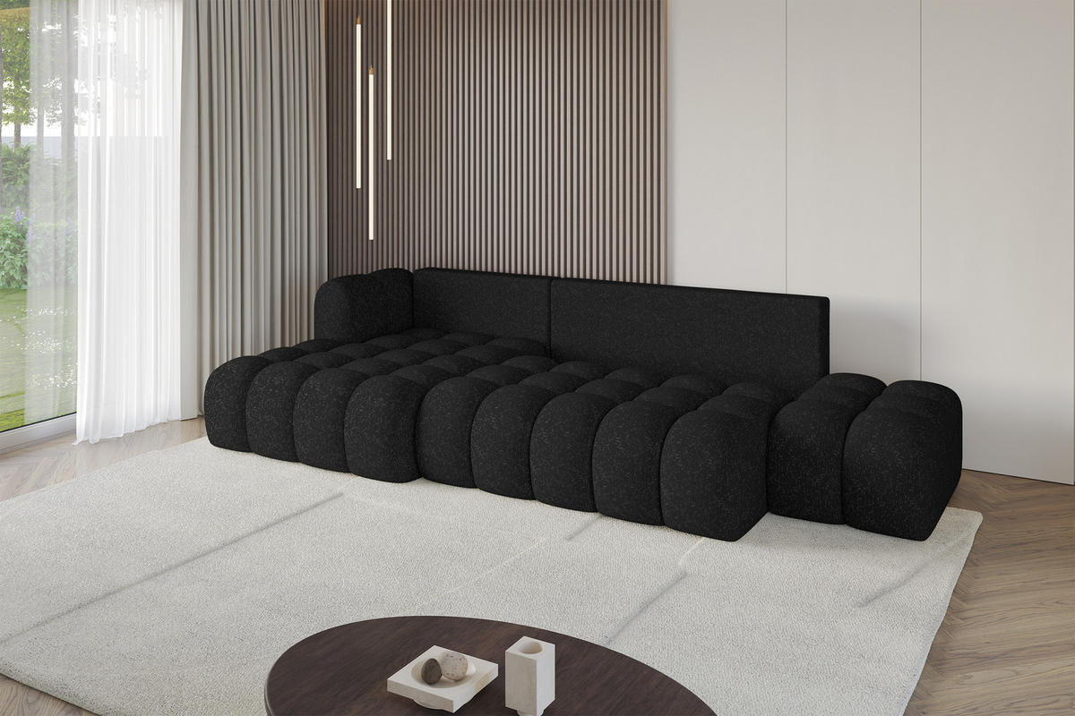 ECKSOFA mit Schlaffunktion Ottomane Links OLEA-L2 321x164x75 Schwarz Tissu - Schwarz Hochglanz/Schwarz, Holzwerkstoff/Kunststoff (321/164cm) - ALTDECOR