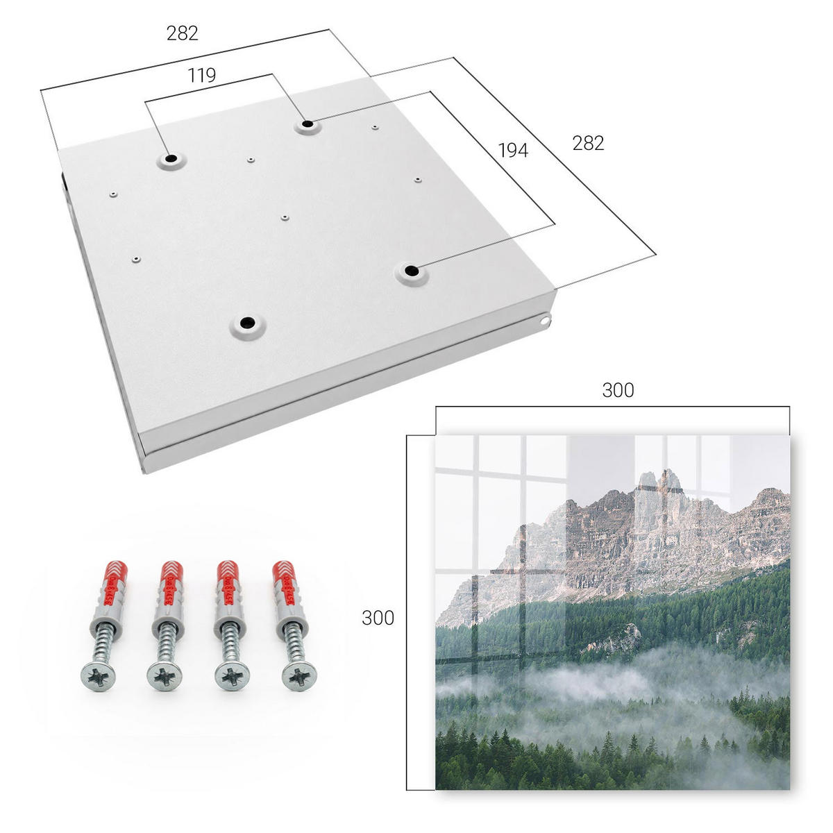 SCHLÜSSELBOX Weiß 30x30 cm – Türöffnung nach rechts - Bergpanorama - Grün, Metall (30/30/5cm) - TULUP