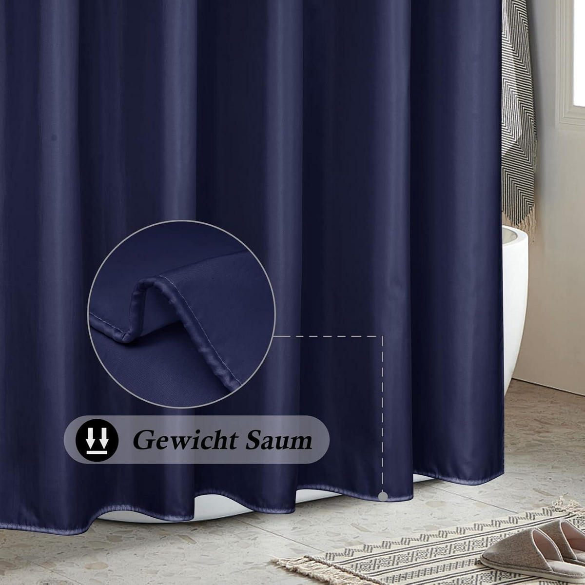 DUSCHVORHANG Dunkelblau 180 x 220 cm - Dunkelblau, Textil (180/220cm)
