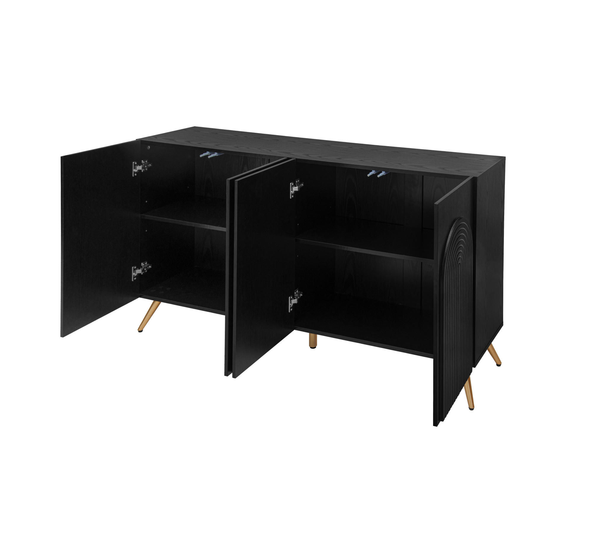 SIDEBOARD mit verstellbaren Einlegeböden, 3D-Vertikalrillen und Bogentüren aus Holzwerkstoff, Schwarz - Schwarz, Holzwerkstoff (150/83/38cm) - Redom