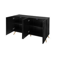 SIDEBOARD mit verstellbaren Einlegeböden, 3D-Vertikalrillen und Bogentüren aus Holzwerkstoff, Schwarz - Schwarz, Holzwerkstoff (150/83/38cm) - Redom