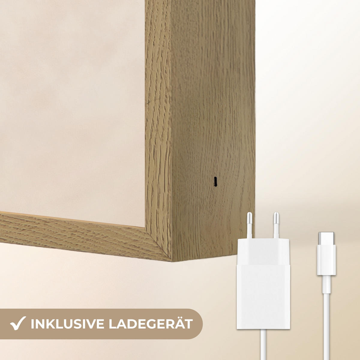 NÁSTĚNNÁ LAMPA S AKUMULÁTOREM Symetrický ohyb - měděná barva 40x30 cm - béžová, kompozitní dřevo (40/30/8cm) - OnlyWow