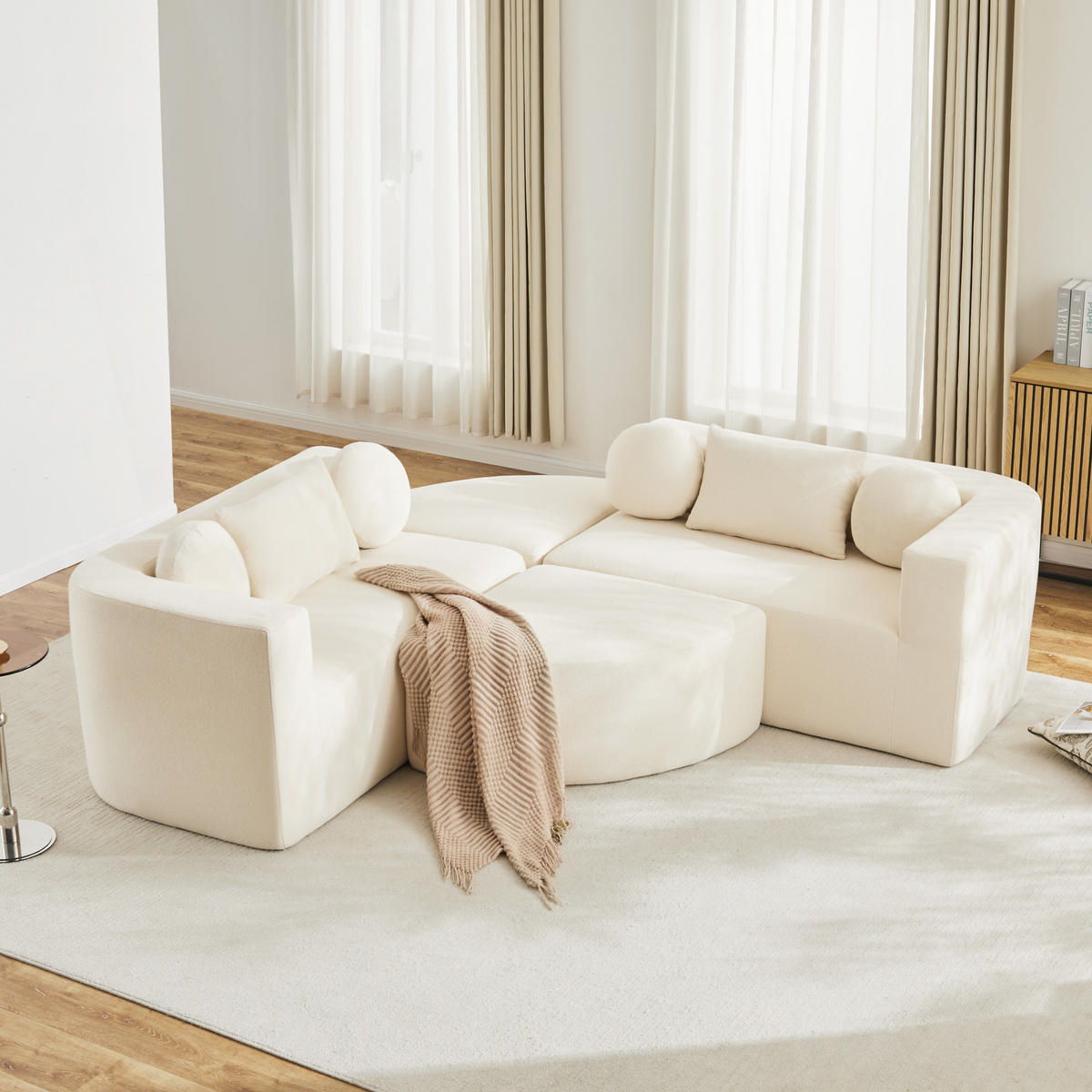 SCHLAFSOFA Beige Cloud Chenille modular 292cm Schlaffunktion - Beige, Textil (165/68/292cm) - FLIEKS