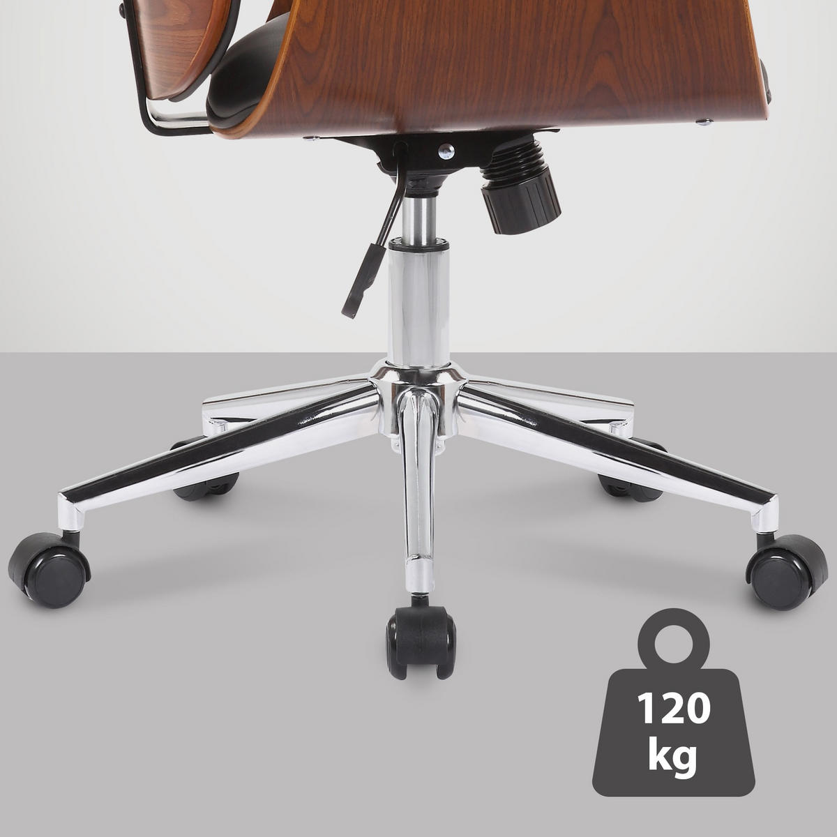 DREHSTUHL Holz walnuss/schwarz - Chromfarben/Walnussfarben, Holz/Textil (69/82/62cm) - CLP