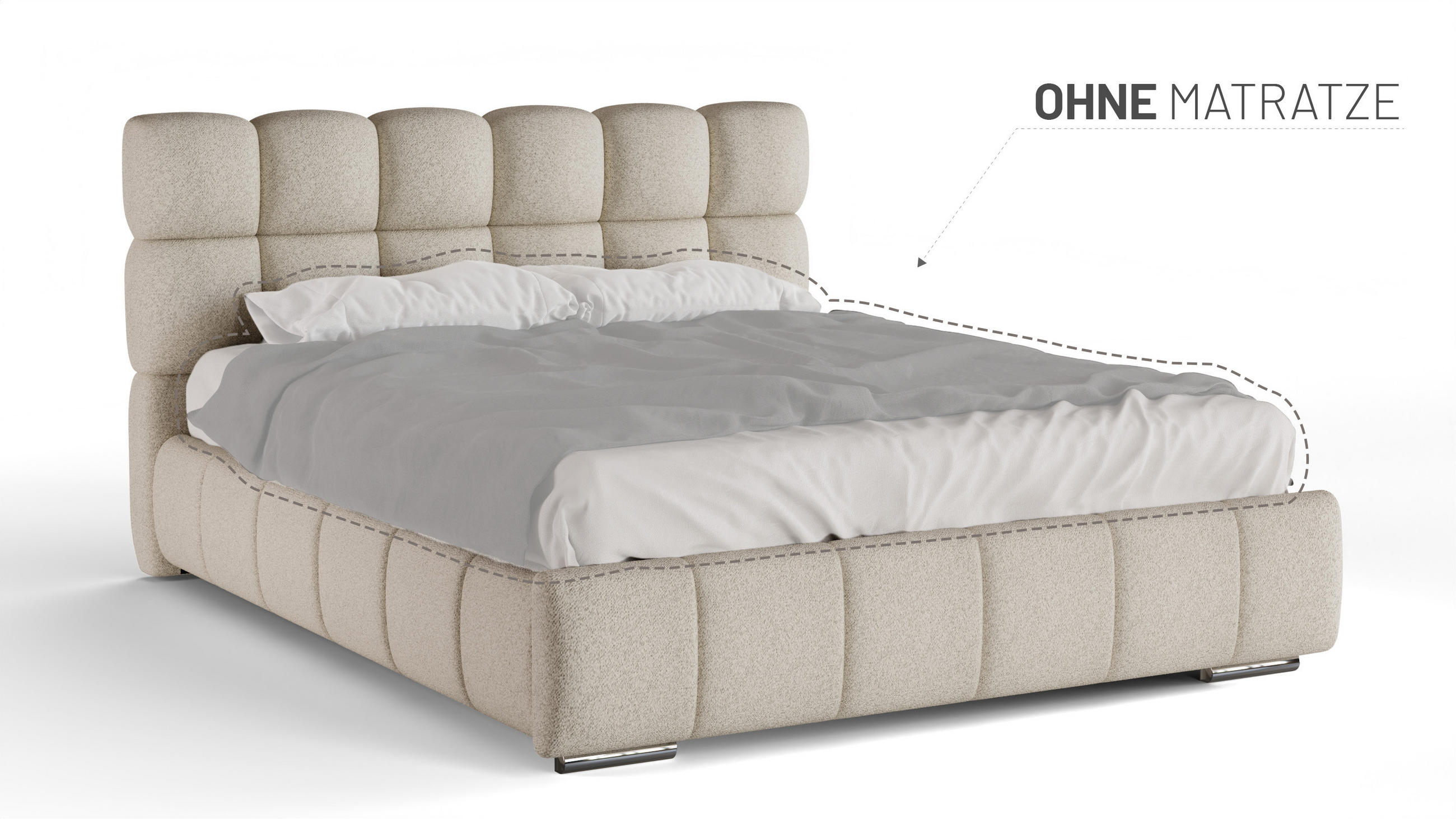 POLSTERBETT Bliss 160 x 200 cm mit Bettkasten und Lattenrost ohne matratze - beige - Beige, Holz (160/200cm) - Panda Möbel