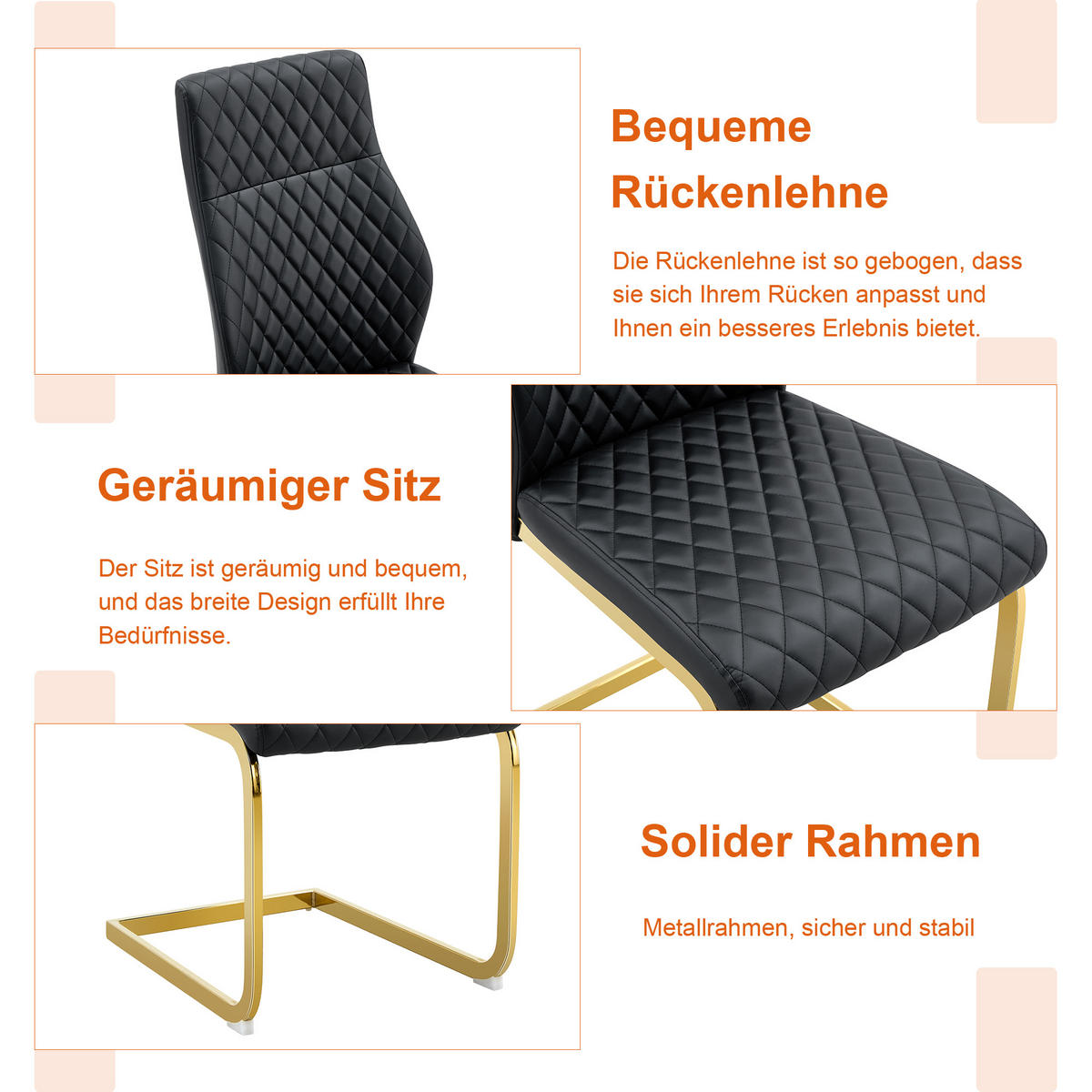 ESSGRUPPE DE-39414 3-teilig, mit 2 Stühlen und Rautenmuster Schwarz - Schwarz, Metall (60/72/60cm) - ComfortXL